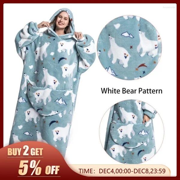 Mulheres sleepwear super longo oversized homewear cobertor com capuz para adultos wearable cobertores roupas de inverno velo abacate mulheres moletom