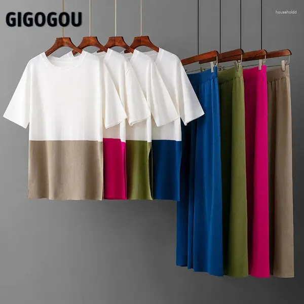 Calças femininas de duas peças Gigogou Candy Color Oversized Mulheres Verão Camiseta Fatos 2024 Designer de moda Ternos de perna larga 2 / peças conjuntos