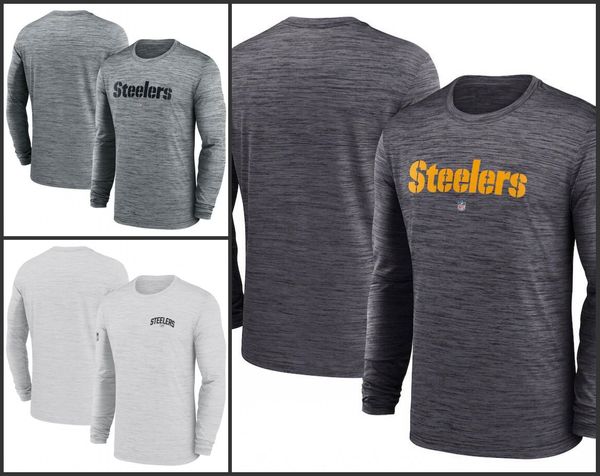 Pittsburgh''Steelers''Men Heather Grey Sideline Team Velocity Camiseta de manga comprida