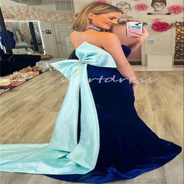 Encantador azul marinho sereia vestido de noite com grande arco elegante querida vintage vestido de baile 2024 ocasião formal vestidos de festa glam até o chão abendkleider personalizado