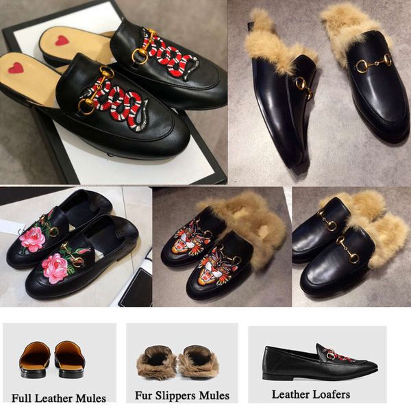 10A Top 2019 Luxury Desiger Fur Mules Pantofola 100% vera pelle scamosciata Pantofole a catena in metallo Mocassini Scarpe Drago tigre serpente Scarpe casual SZ 5-12 NO14