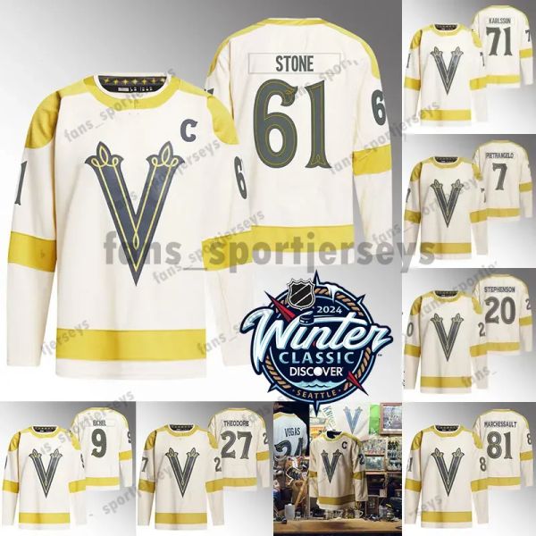 9 Jack Eichel Mark Stone Vegas '' Golden''Nights''Jerseys 2024 Winterklassiker Jonathan Marchessault Paul Cotter Keegan Kolesar William Carrier L.