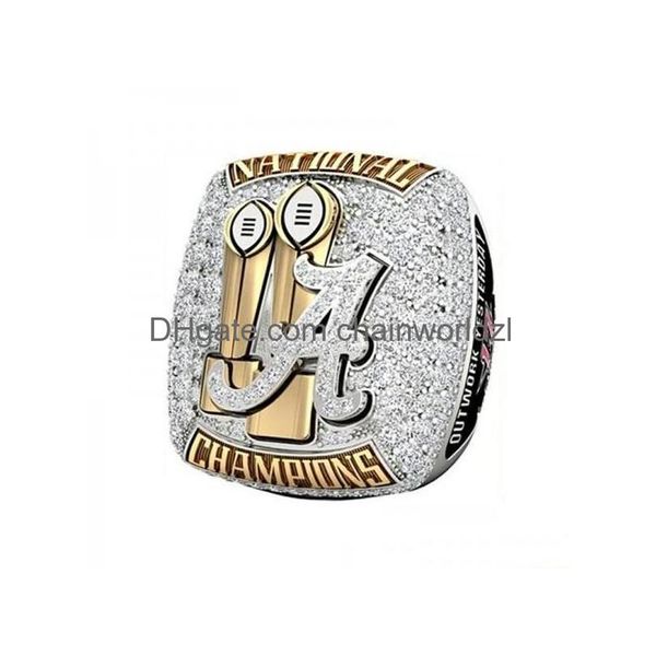 Anello del campionato nazionale di calcio della moda Alabama Crimson Tide con scatola di legno souvenir regalo per tifosi da uomo consegna in drop Dhu07