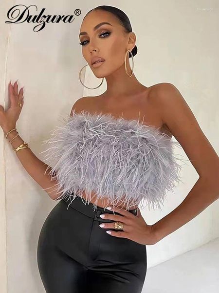 Damen Tanks Dulzura Feather Tube Crop Top Bodycon Sexy Club Rave Festival Kleidung Y2K Tops 2024 Sommer Geburtstag Großhandel Flauschig