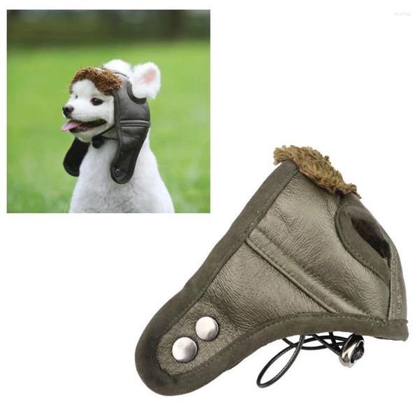 Cappello per costume da abbigliamento per cani: berretto da pilota per cuccioli di cacciatore di cuccioli Cappello caldo invernale con fori per le orecchie Copricapo in pile marrone