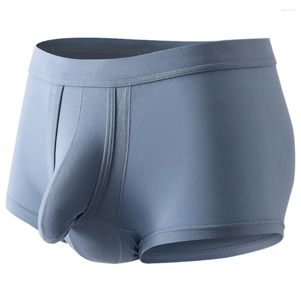 Cuecas masculinas troncos separados bola bolsa roupa interior macio respirável conforto esporte boxer shorts masculino calcinha modal moda