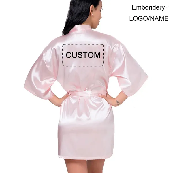 Pijamas femininos personalizado roupão de casamento nome logotipo personalizado cetim seda robe quimono presente da dama de honra equipe noiva peignoir personnalise