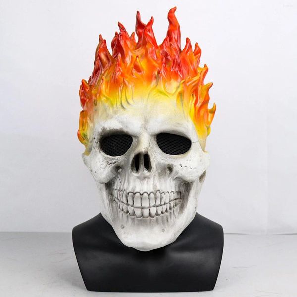 Partyzubehör Halloween Ghost Rider Totenkopf-Gesichtsmaske, rote und blaue Flamme, komplett aus Latex, COSPLAY-Bekleidungszubehör