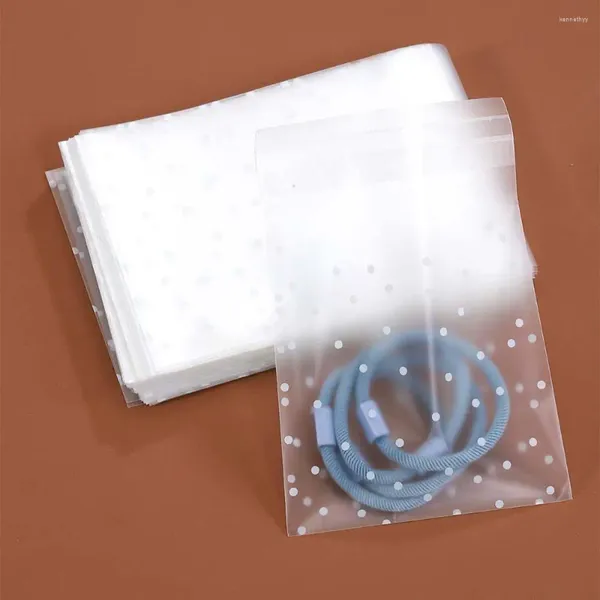 Sacchetti per gioielli 100 pezzi Sacchetti per imballaggio OPP autoadesivi trasparenti a pois bianchi satinati Multi-dimensione per confezione regalo Collana Bracciale Biscotti