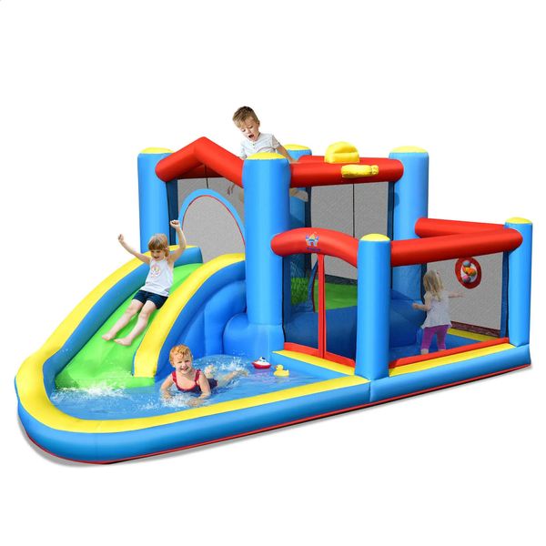 Costway aufblasbare Kinder-Wasserrutsche Outdoor Indoor Hüpfburg ohne Gebläse 240127