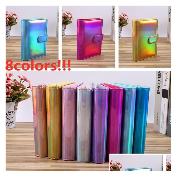 Blocos de notas Atacado A6 Holográfico Notebook Binder Notepads Pu Couro Recarregável 6 Ring Binders para papel de enchimento com fivela magnética Dhwee