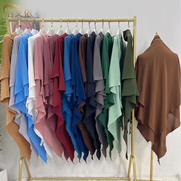 Abbigliamento etnico Khimar Pianura Hijab Indietro 2 Strati Donne Preghiera Velo islamico Dubai Turchia Foulard Sciarpa musulmana Scialle Abiti Marocchino Eid