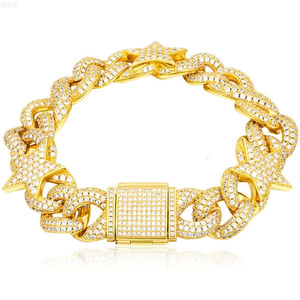 2021 Emer 16mm Pulseira de diamante Pulseira de corrente cubana de peso pesado Bling Star Pulseira banhada a ouro