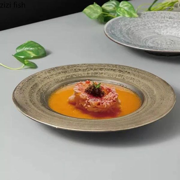 Тарелки в стиле ретро, креативная керамическая тарелка, глубокая толстая тарелка для супа, десерта, ресторана, молекулярной кухни, специальная посуда
