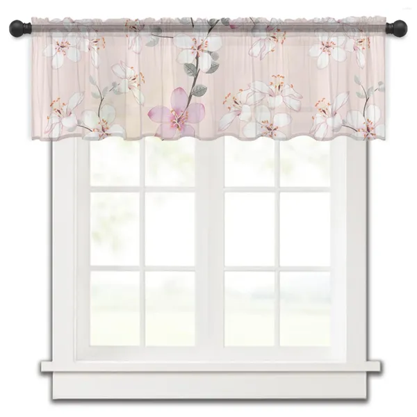 Tenda Fiore Fiore di pesco Rosa Breve finestra trasparente Tende in tulle per cucina Camera da letto Decorazioni per la casa Piccole tende in voile