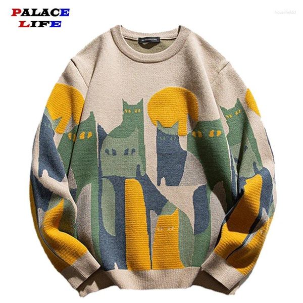 Maglioni da uomo maglione lavorato a maglia Casual uomo donna cartone animato giapponese stampa gatto completo streetwear pullover unisex 2024 primavera Harajuku sciolto