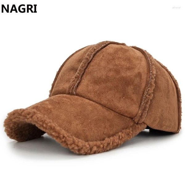 Berretti da baseball Inverno Addensare Caldo Berretto da baseball Bone For Men Lana Pelle di pecora Solid Trucker Papà Cappelli Snapback Capispalla regolabile Nero