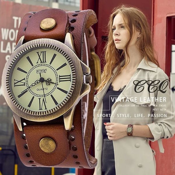 CCQ Брендовые мужские и женские винтажные наручные часы из коровьей кожи, повседневные роскошные мужские и женские кварцевые часы Relogio Masculino Relojes 240123