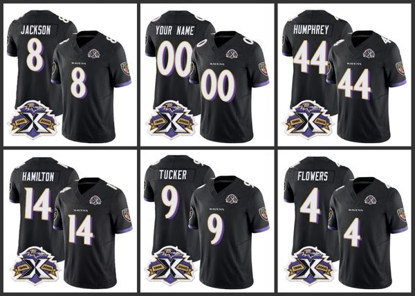 Baltimore''Ravens''Men 4 Zay Flowers 8 Lamar Jackson 14 Kyle Hamilton 44 Marlon Humphrey Women Youth Custom Black F.U.S.E With Patch Throwback Vapor Limited Джерси