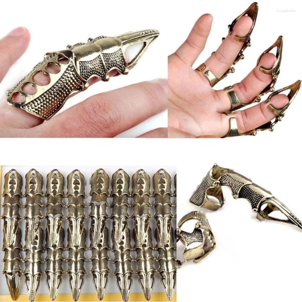 Anéis de cluster 2 pcs Punk Gótico Dedo Cheio Armadura Talon Garra Robô Metal Armoring Joint Knuckle Ring para Mulheres Homens Partido Jóias