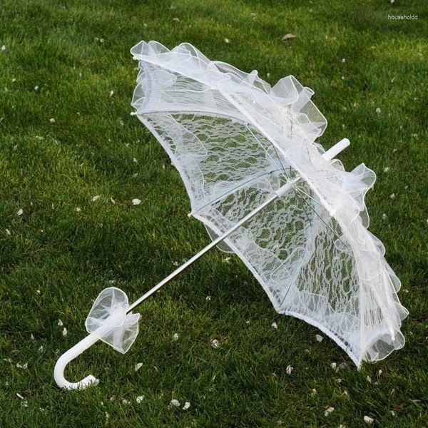 Guarda-chuva de renda para decoração de festa, guarda-sol bordado de algodão para crianças, brincadeiras e casamentos