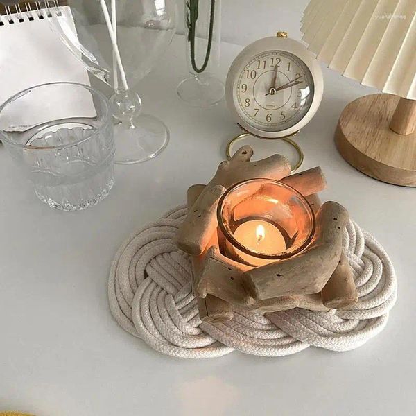 Castiçais de madeira país chá luz titular rústico tealight deriva com 10 velas para mesa central decoração de madeira flutuante