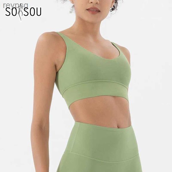 Sutiãs conjuntos SOISOU Nylon Sutiã Top Mulheres Ginásio Sexy Apertado Sutiã Esportivo Fitness Yoga Mulheres Cueca Almofada de Peito Removível Sutiã Anti-shake 15 Cores YQ240203