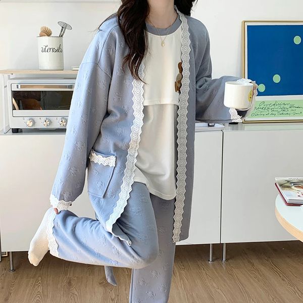 3 pçs conjuntos outono inverno grosso algodão maternidade enfermagem pijamas conjuntos de amamentação pijamas para mulheres grávidas gravidez casa 240119