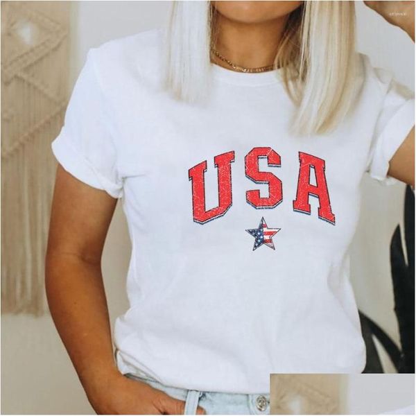 Kadın T-Shirt Kadın Tişörtleri Bağımsızlık Günü ABD Renk Baskı Varış Jy Gömlek Pamuk Kadın Tshirt Uni Komik Yaz Gündelik S Dhlar