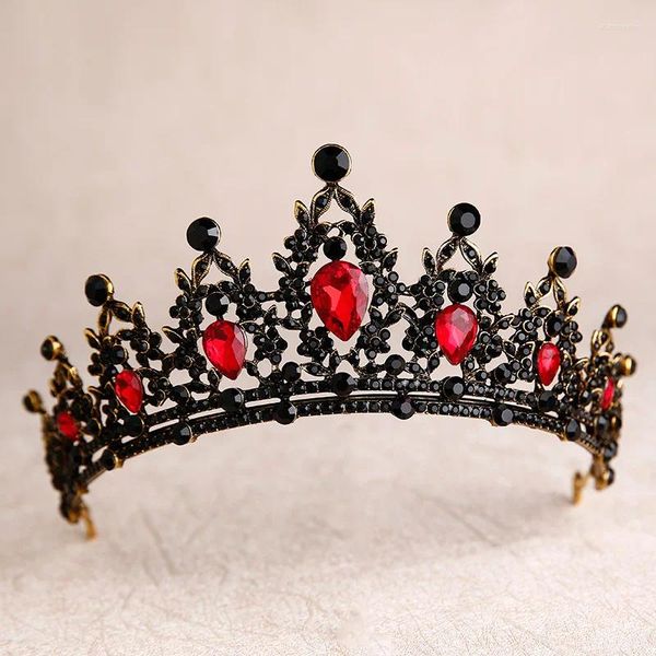 Haarspangen Barock Schwarz Rot Grün Kristall Herz Braut Tiaras Krone Strass Diadem Festzug Schleier Tiara Stirnband Hochzeitsaccessoires