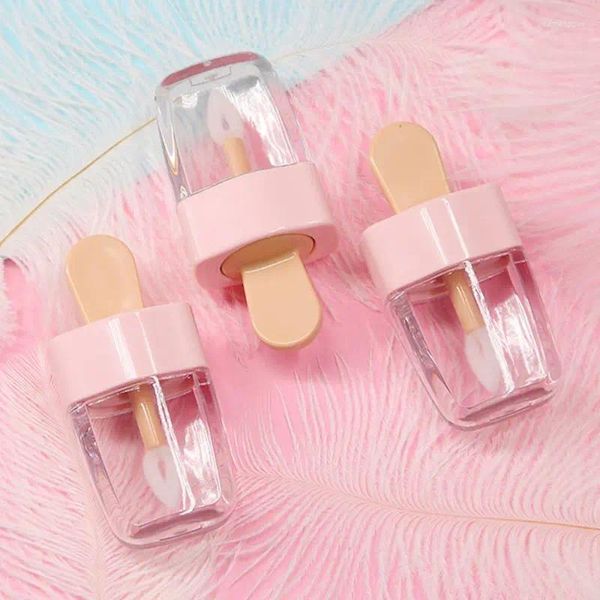 Garrafas de armazenamento 3.2x6.8cm forma de sorvete doce mini tubo de brilho labial recipiente vazio com tampa rosa inserções de borracha garrafa de amostra de batom