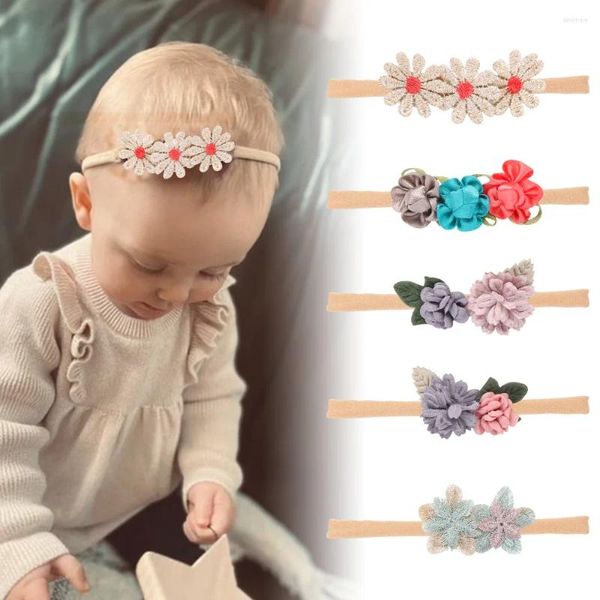 Accessori per capelli Fascia per capelli retrò imitazione Fiore Neonate Nylon Alta elasticità Nato Copricapo Turbante Testa per bambini Cerchio Po Copricapo