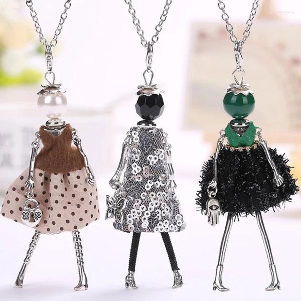 Подвесные ожерелья ylwhjj Женщины кукла милый черный длинное платье маленькие девочки макси ожерелье бренд