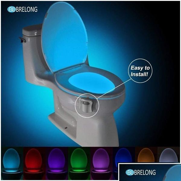 Luci notturne Brelong Lampada da toilette Lampada a LED Smart Bagno Movimento umano attivato Pir 8 colori Matic Rgb Retroilluminazione per ciotola Drop Del Dhjtx