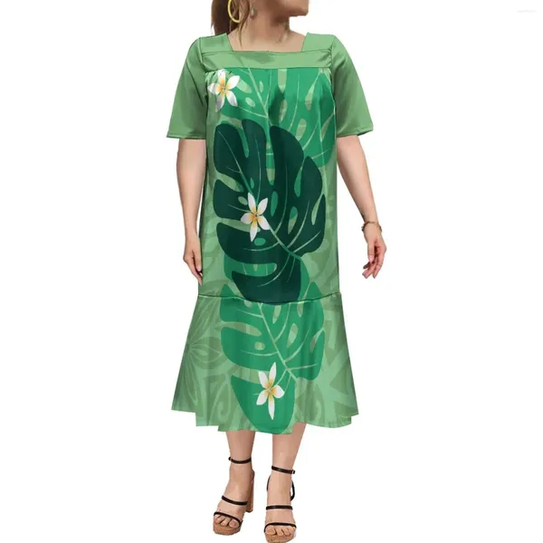 Повседневные платья 2024, модное женское платье Mumu высокого качества с коротким рукавом, рыбий хвост, микронезийский этнический дизайн