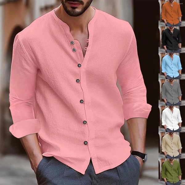 Magliette da uomo Casual Primavera e Autunno Camicia in cotone Colletto con bottoni Maniche lunghe Maniche corte con cerniera