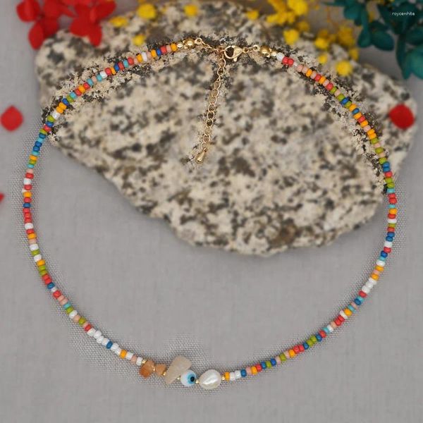 Catene Collana transfrontaliera di perle d'acqua dolce naturali per donna Ciondolo in pietra di agata con perline ceche fatto a mano