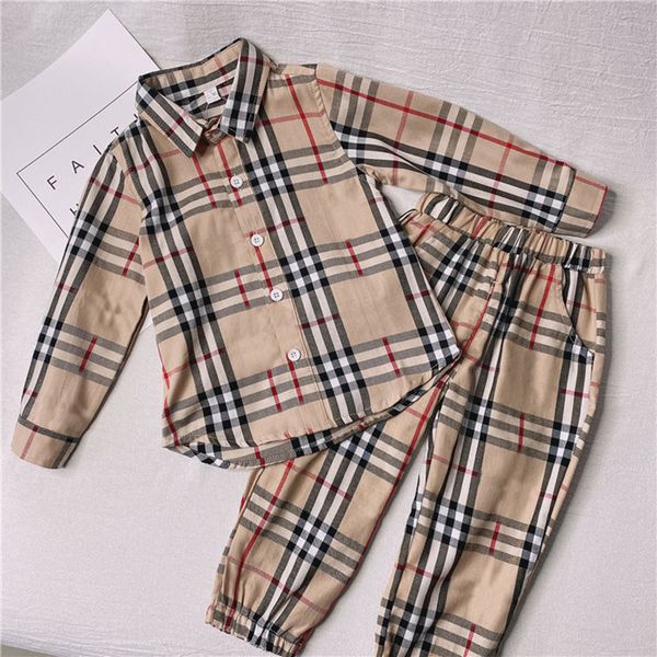 Camisa casual Deisnger crianças roupas primavera manga comprida britânico xadrez meninos roupas de bebê primavera outono topo com camisas inferiores tendência csd2402036