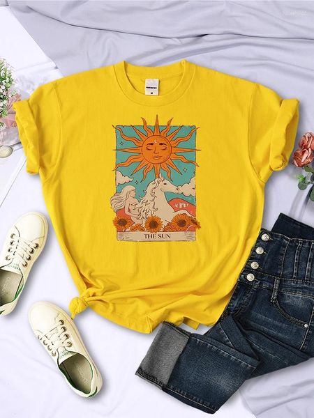 Magliette da donna Tarocchi Arte Il sole Stampa T-shirt da donna Comoda estetica Manga Manica corta Abbigliamento classico vintage