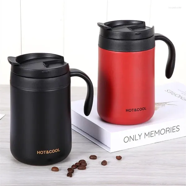 Bottiglie d'acqua 500ml Tazza da caffè in acciaio inossidabile Thermos Tazza Bottiglia fredda e termica con coperchio Impugnatura Boccetta da vuoto per ufficio Tè