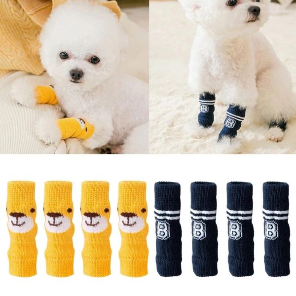 Vestuário para cães 4 peças meias para cães pequenos malha joelheiras quentes pet cachorrinho