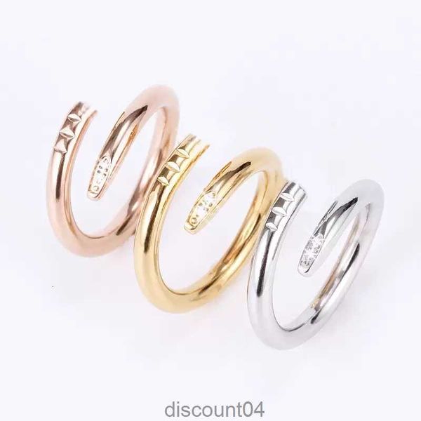 Banda Anéis de Unhas Amor Anel Designer Jóias Aço Rosa Ouro Prata Diamante Cz Tamanho Moda Clássico Simples Presente de Noivado de Casamento para Casal Amante Mulheres Homens