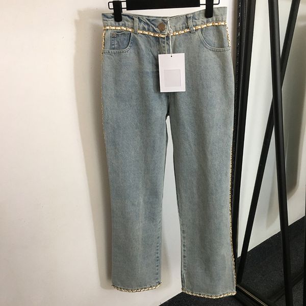 Calças de designer de corrente das mulheres jeans letras de luxo bordados calças clássico personalidade charme meninas pant roupas