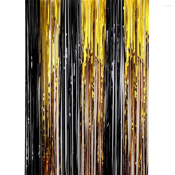 Party-Dekoration, 1 x 2 Meter, schwarz-goldene Hintergrundvorhänge, metallische Lametta-Folienfransen für Bachelorette Po, Hochzeitsdekoration