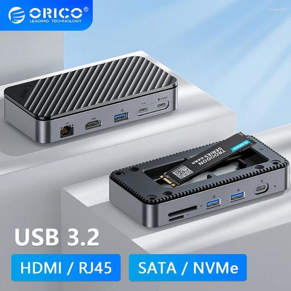 Estação de encaixe usb 10 em 1, gabinete m.2 ssd, caixa de armazenamento de disco rígido, hdmi rj45 m2 sata nvme hd, capa externa para pc e laptop