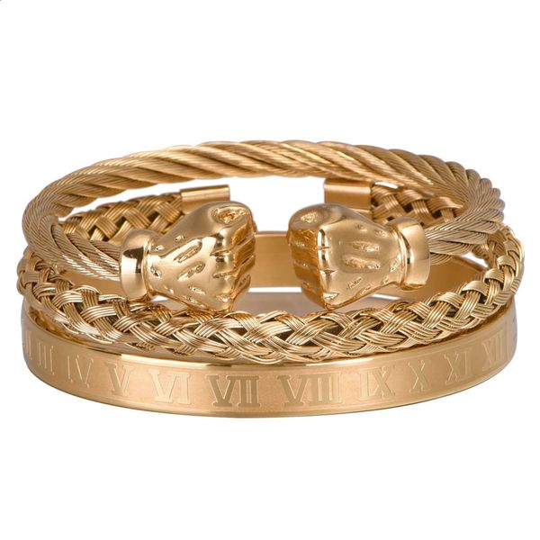 Cor de ouro punho cabo fio pulseira conjunto vintage aberto manguito pulseiras moda jóias acessórios moda masculino manguito punk bracelet240125