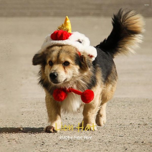 Abbigliamento per cani Anno carino Pet Cappello da danza del leone Fodera in pile caldo Morbido e confortevole Stile cinese Gatti Cani Costume per le vacanze Party Po