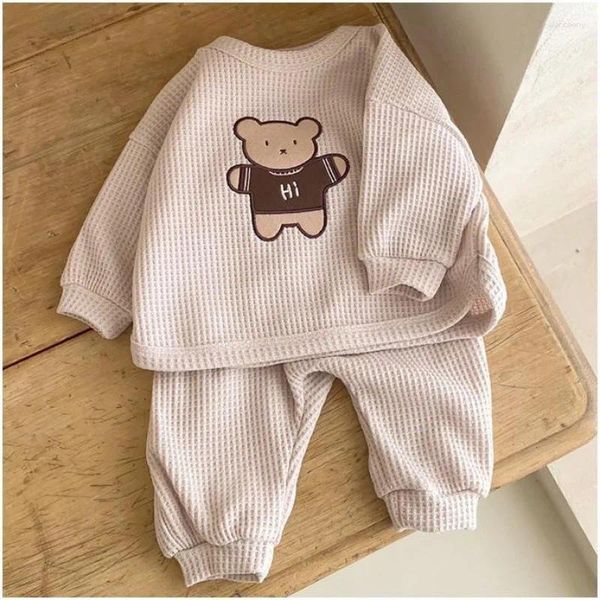 Комплекты одежды, осенне-весенняя одежда для маленьких мальчиков и девочек, пуловер с рисунком медведя, топ и штаны, костюм из 2 предметов, детский хлопковый свитшот, наряды
