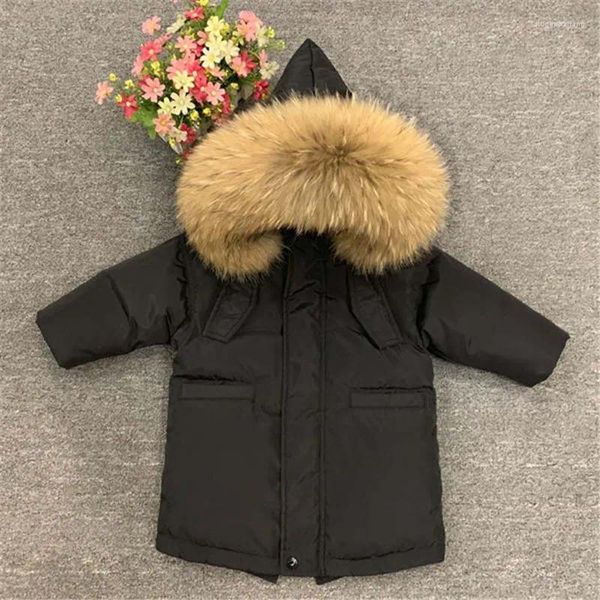 Casaco para baixo rússia snowsuit crianças jaqueta de pele real crianças interior velo super quente outerwear para bebês meninos meninas 2-10 y casaco