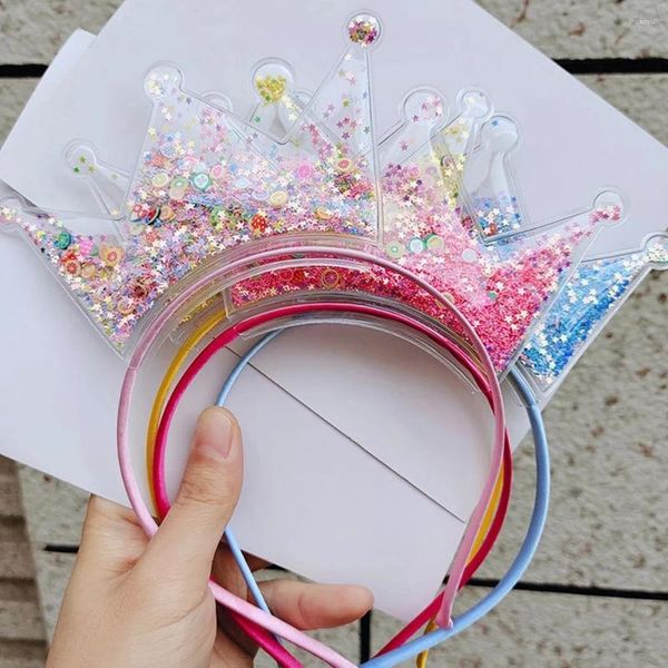 Haarschmuck 2024 Trendy Bling Crown Band Glänzende Pailletten Prinzessin Stirnband Für Mädchen Schöne Kinder Kopfbedeckung Geburtstag